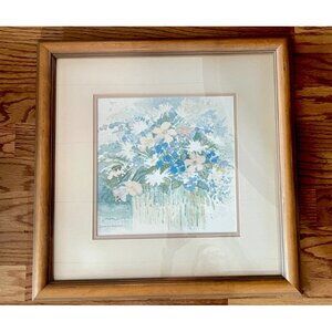 Dawna Barton Signed Watercolor Lithograph Floral Garden Cottagecore Art Framed